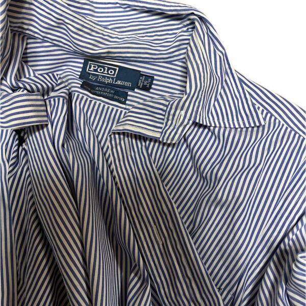 POLO RALPH LAUREN ポロ ラルフローレン 長袖 ストライプ シャツ ホワイト ネイビー ゆったり目