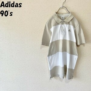 【人気】Adidas/アディダス 太ボーダーポロシャツ ホワイトxベージュ サイズM/3007