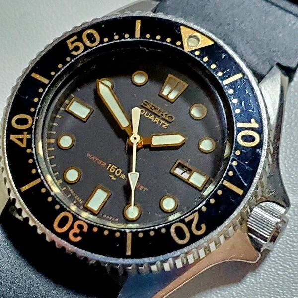 良品 SEIKO セイコー ダイバー ブラック デイト クォーツ メンズ