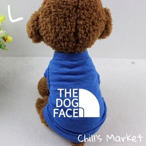 ブルー 青 L Tシャツ DOG FACE タンクトップ ノースリーブ 犬の服 犬服 ドッグウェア
