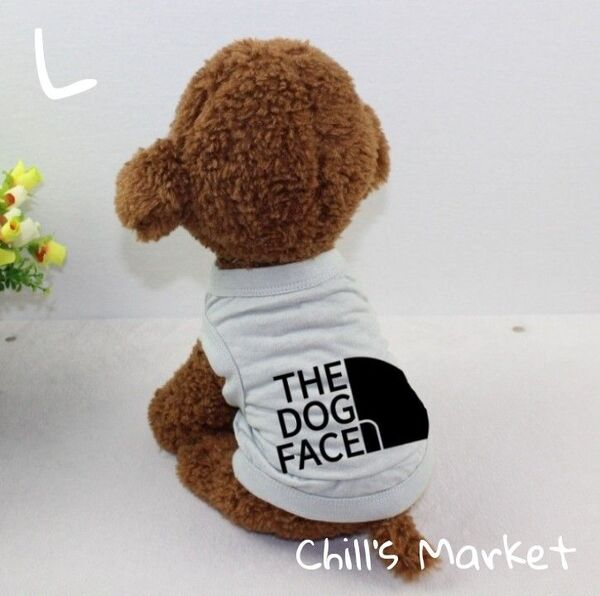 グレー L Tシャツ DOG FACE タンクトップ ノースリーブ 犬の服 犬服 ドッグウェア