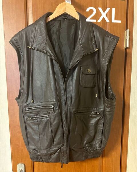 レザーベスト ブラウン 本革 echtes leder 2XL ライダースジャケット vintage 古着 MARE 大阪