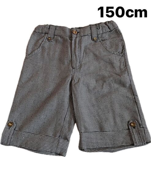 ハーフパンツ ショートパンツ 千鳥格子チェック 白×黒 150㎝