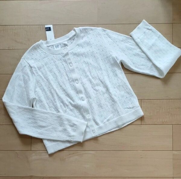 新品 ギャップ 女の子 150★長袖コットンカーディガン★白 キッズ春服トップス