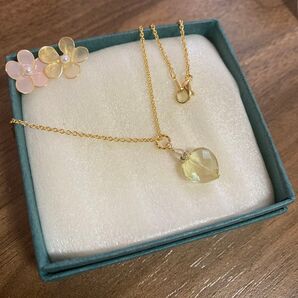 お値段改定!レモンクォーツの可愛いハートのネックレス k16gpチェーン付