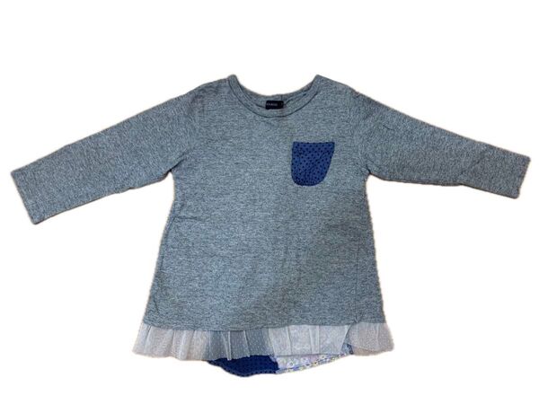 メゾンドボア ソルボア 130サイズ 長袖Tシャツ 女の子 ロンT リバティレース 水玉 ドット キッズ グレー