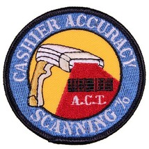 ZE19 CASHIER ACCURACY SCANNING 丸形 ワッペン パッチ ロゴ エンブレム USA アメリカ 米国 輸入雑貨 スキャナー 刺繍_画像1