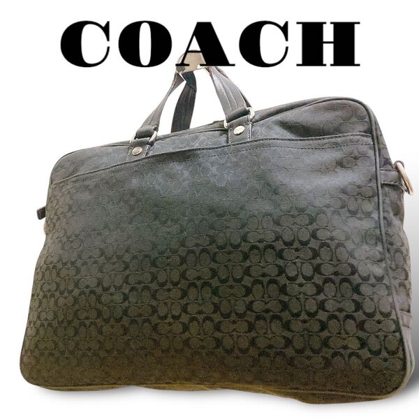 COACH コーチ ミニシグネチャー ビジネスバッグ ブリーフケース 書類かばん ハンドバッグ ブラック 大容量 A4収納可 黒