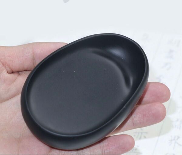 天然原石硯 卵池硯 可愛いデザイン 蓋付き
