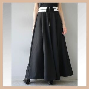 ★新品 ヘザーエステル折り返しフレアスカート/ブラック