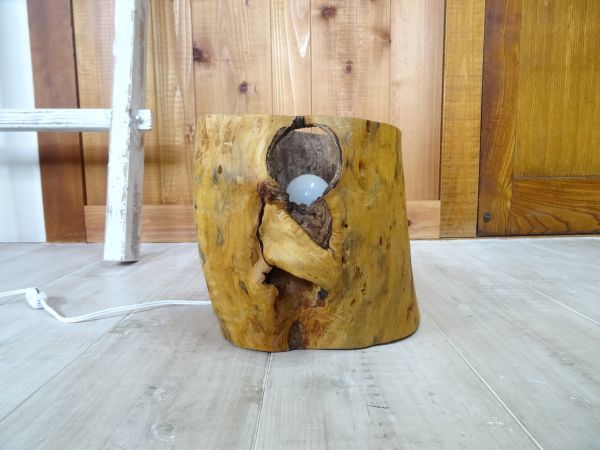 Handmade floor lamp made from the stump of a Fujizakura tree, an endemic species cut down at the foot of Mt. Fuji. Search terms: Lighting/Desk lamp/Indirect lighting/Living room lighting, furniture, interior, illumination, Floor Stand