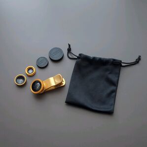 スマートフォン対応 ユニバーサルクリップレンズ UNIVERSAL CLIP LENS ゴールド 巾着付 セルカレンズ