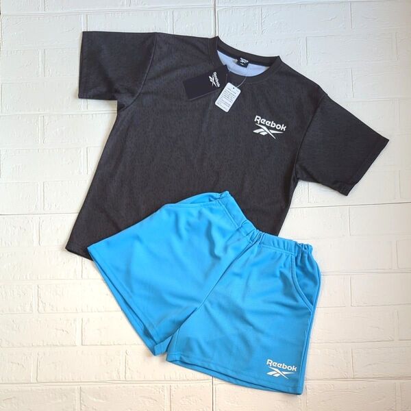 【新品】タグつき Reebok リーボック メッシュ半袖Tシャツ ハーフパンツ ルームウェア サイズ140 上下ウェア スポーツ
