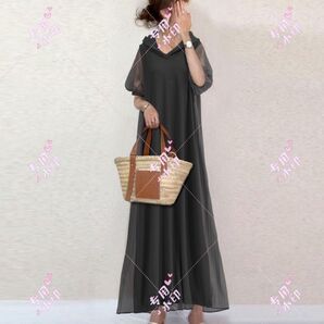 シアー ワンピース ロングワンピース ブラック 黒マキシワンピ マキシワンピース 体型カバー フード付き