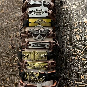 01)ブレスレット フェイクレザー合金 5本セット