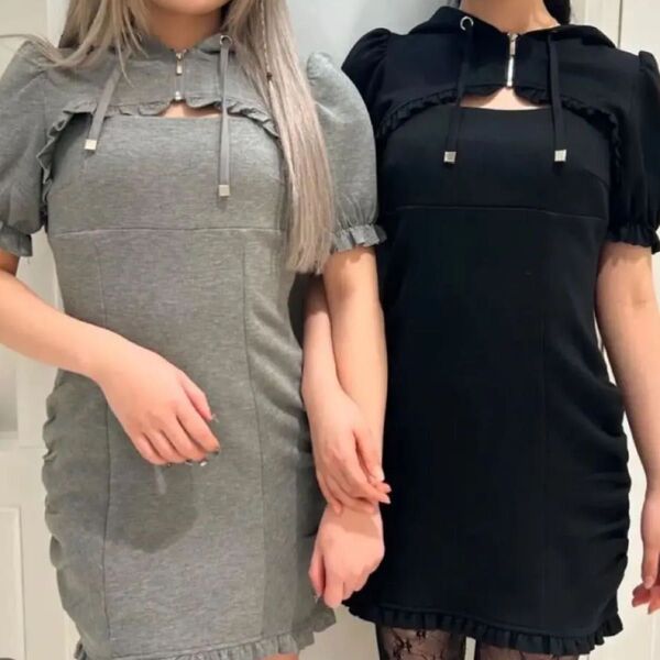 バブルス BUBBLES パフスリーブスウェットワンピース ブラック