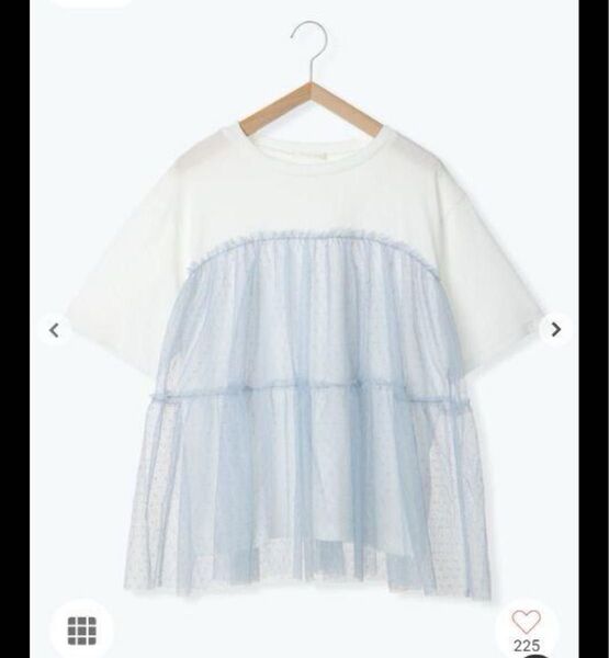 半袖 カットソー ホワイト シンプル エヘカソポ チュールレイヤードカットソー