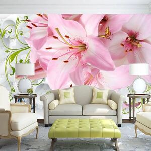 カスタム壁画壁紙現代 3D 不織布ソフトケースユリの花蝶リビングルームの寝室のソファテレビの背景の写真の壁紙