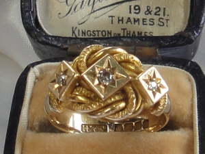 * Britain England antique ring *18 gold Gold diamond beautiful knot (.. shape ) ring ring 