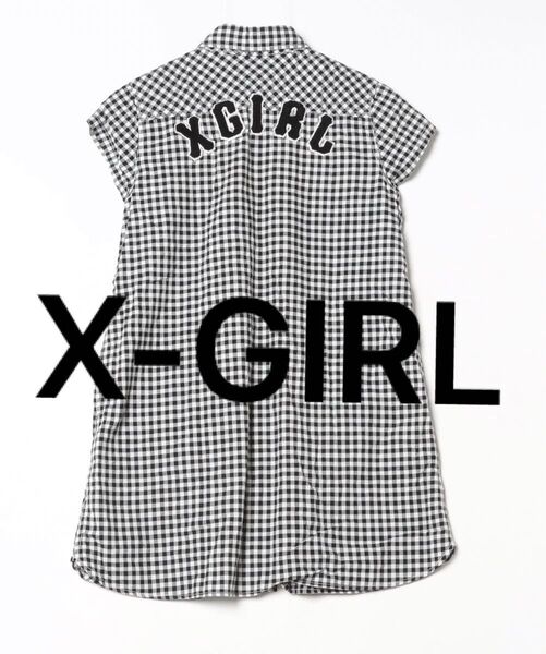 813 美品 X-GIRL ギンガムチェック 半袖シャツワンピース Mサイズ相当ワンピース 半袖 ブラウス 黒