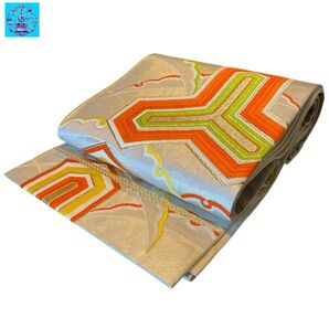 袋帯 幾何学模様 金銀糸 シルバー系 振袖 色留袖 訪問着 礼装 フォーマル