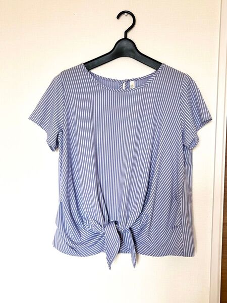 レディース トップス ブルーストライプ 半袖 Mサイズ カジュアル 夏服