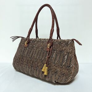 BOX21 アンティーク レトロ バッグ 昭和レトロ ビーズバッグ ハンドバッグ ブラウン 編み込み レディース