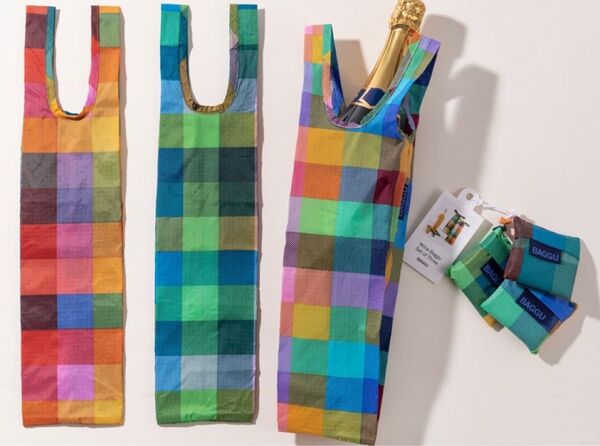 新品/未使用 BAGGU ワインバッグ 海外購入 3つセット マドラスチェック柄 バラ売り対応可能