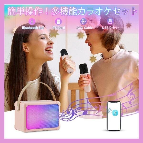 家庭用 カラオケセット Bluetooth マイク2本 無線 ワイヤレス 小型