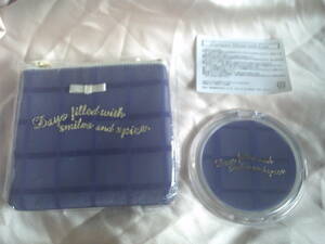 *Afternoontea Afternoon Tea blue & navy blue check pattern mirror set compact mirror & pouch new goods **