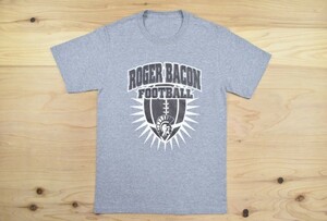 USA古着 ROGER BACON FOOTBALL ロゴ Tシャツ sizeS相当 灰色 グレー アメフト フットボール スポーツ チーム アメリカ アメカジ