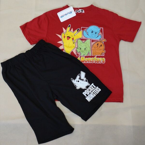 【新品タグ付き】ポケットモンスター パジャマ 半袖半ズボン上下セット 赤 130