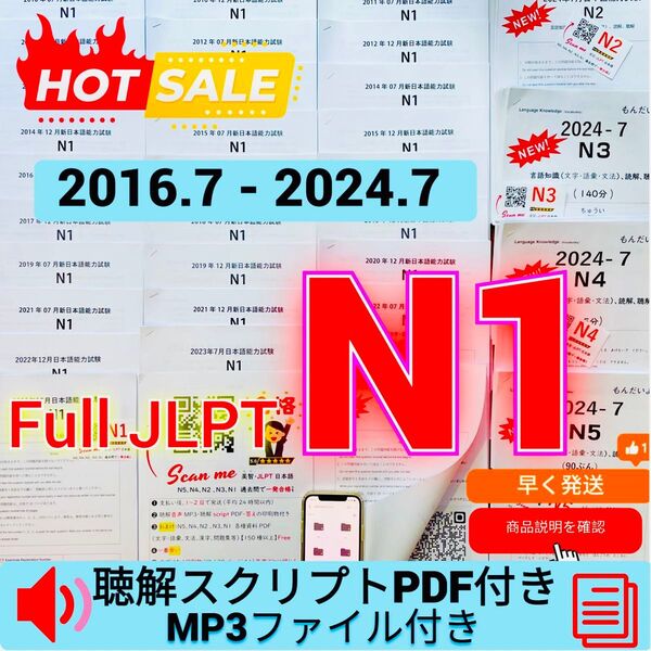 最新版N1真題/日本語能力試験JLPT N1【2016年7月〜2024年7月】old questions 16回分 ★★★★★