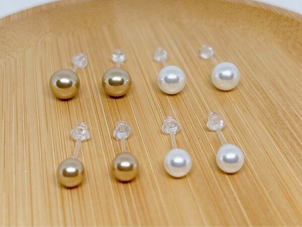 【708】パール系樹脂ピアス4ペア アレルギー対応 ポストピアス シンプルデザイン 一粒 オケージョン卒業式入学式お呼ばれブラウン