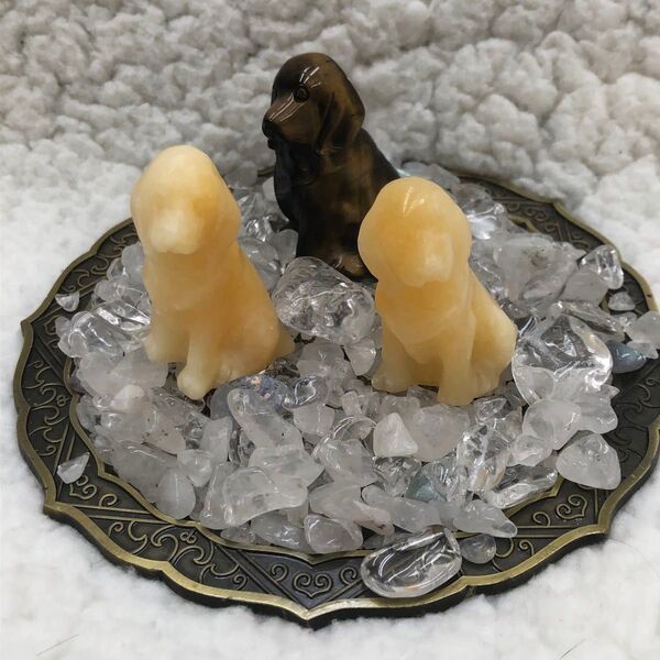 天然石 置き物犬 ゴールデンレトリバー3頭セット