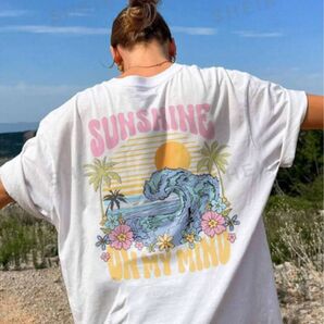 SHEIN シーイン ■ SUNSHINE バックプリント Tシャツ XS オーバーサイズ