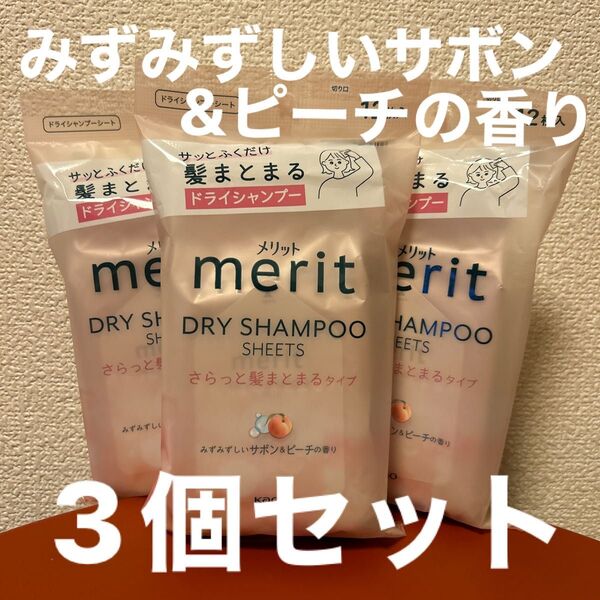 花王 メリット DAY+ ドライシャンプー シート さらっと髪まとまるタイプ(みずみずしいサボン&ピーチの香り)12枚入×3個