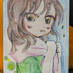 手描きイラスト 色鉛筆 【起きた?】