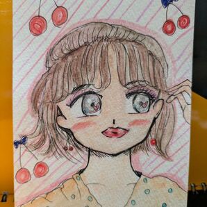 手描きイラスト 色鉛筆 オシャまな女の子