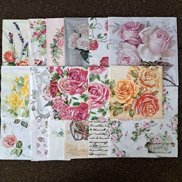 ペーパーナプキン(薔薇 英字)紙ナプキン デコパージュ 薔薇 ローズ フラワー 花柄 コラージュ