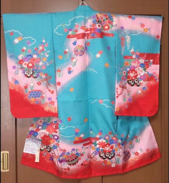 ★ ふじ華オリジナル 七五三 3歳 5歳 着物 長襦袢付き / 水色 古典柄 日本製