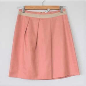 送料無料*美品*Rubyrivet*ルビーリベット*ワールド*ピンク&ベージュ:テープ*変型タック*台形*ひざ上*スカート*38*M