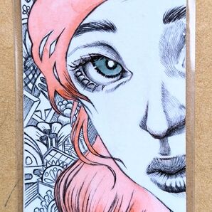 「オッドアイミギ」手描きイラスト ペン画 原画 水彩画