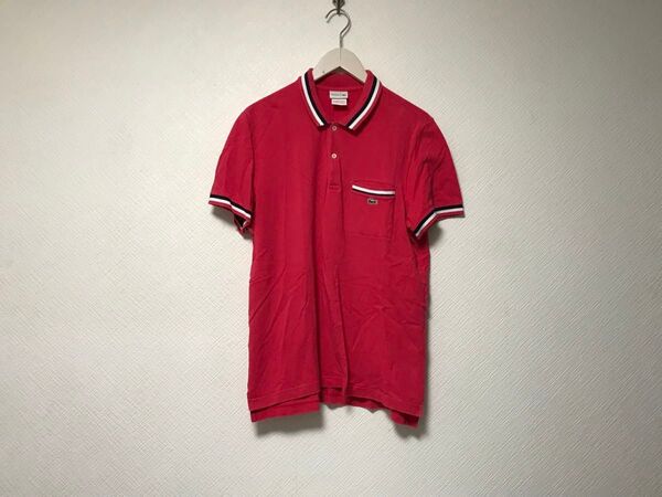 本物ラコステLACOSTEコットンロゴ刺繍半袖ポロシャツメンズサーフアメカジミリタリーワークビジネススーツゴルフMピンク4