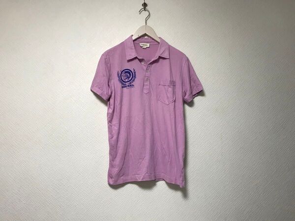 本物ディーゼルDIESELコットンロゴプリント半袖ポロシャツメンズサーフアメカジミリタリーワークビジネススーツピンクMインド製