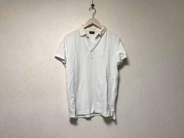 本物ディーゼルDIESELコットン襟デニム半袖ポロシャツメンズサーフアメカジミリタリーワークビジネススーツゴルフ白ホワイトS