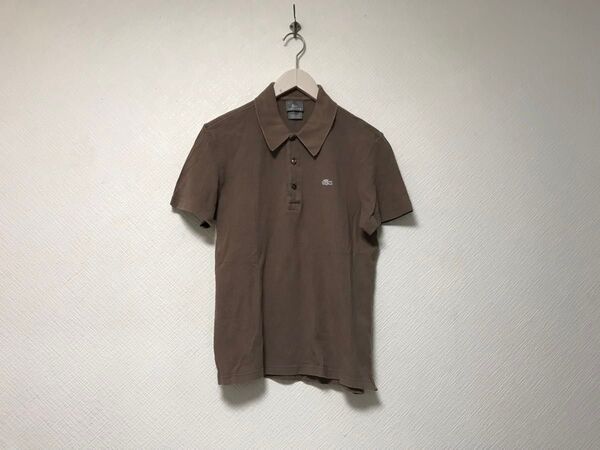 本物ラコステLACOSTEコットン半袖ポロシャツメンズサーフアメカジミリタリーワークビジネススーツゴルフ茶ブラウンペルー製S3
