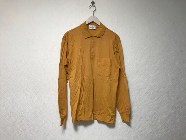 本物ジバンシーGIVENCHYコットンロゴ刺繍長袖ポロシャツメンズサーフアメカジミリタリーワークビジネススーツMイエローイタリア製