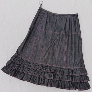 #835 EmilyTemplecute cotton Denim. 3 step frill skirt 