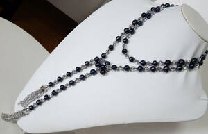  pearl layer 100%* natural fresh water pearl. long necklace * black *130cm